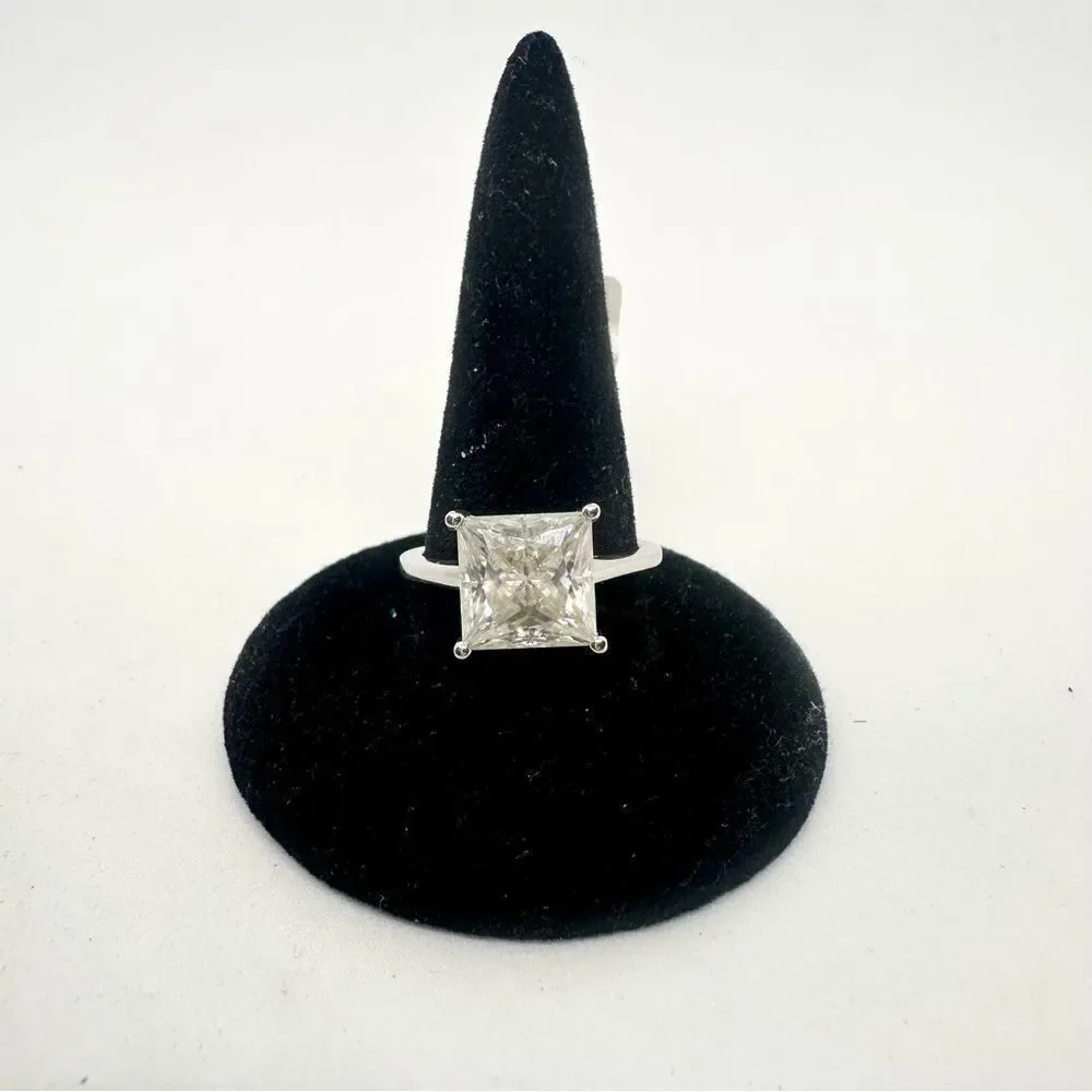 4 Carat Princess Cut Moissanite Ring 18k White Gold Finish Wedding Anniversary